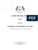 Control of Supplies Act 1961 (Revised 1973) - Act 122