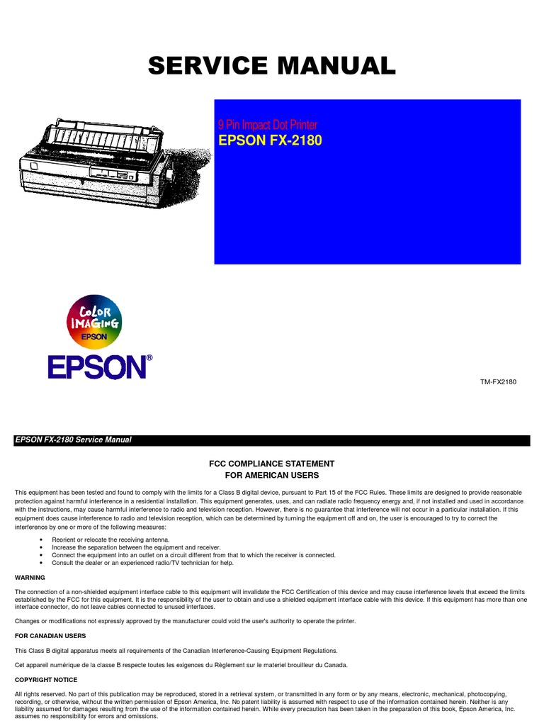 Epson FX-2180 Service Manual | Power Supply | Printer (Computing)