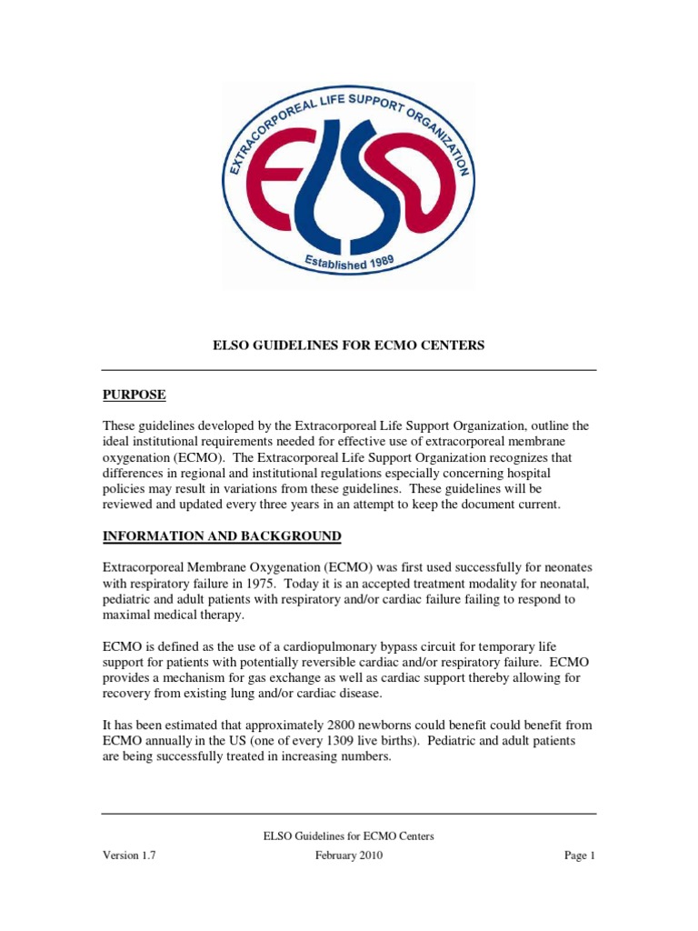 ELSO Guidelines for ECMO Centers Specialty (Medicine) Neonatology