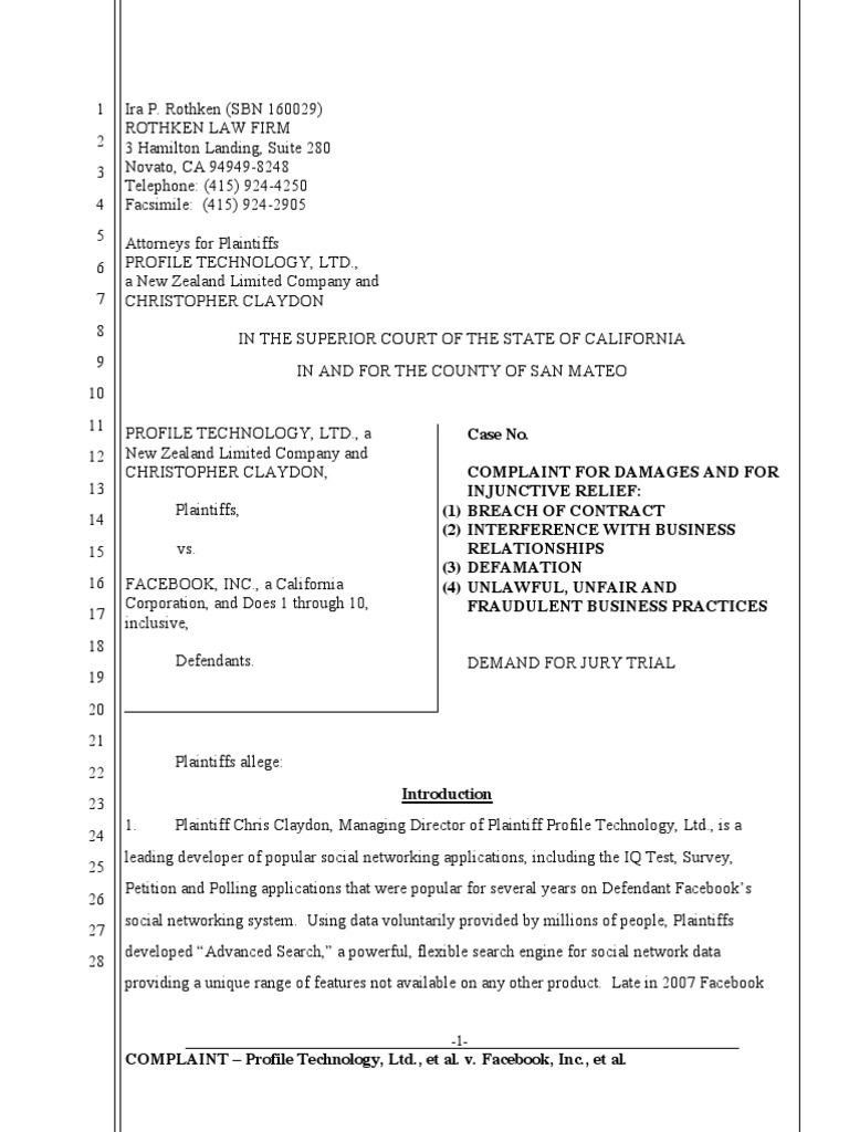 Profile Facebook Complaint Facebook Damages