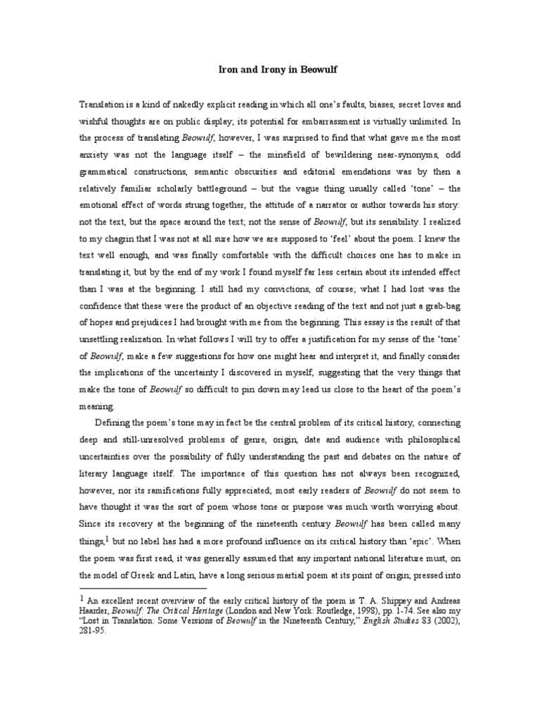 Iron and Irony PDF Irony Beowulf