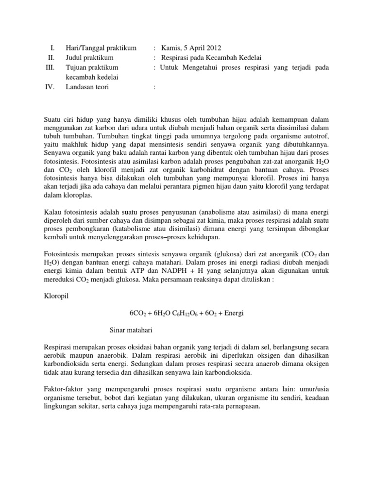 Laporan Praktikum Respirasi Tumbuhan Toge - Riset