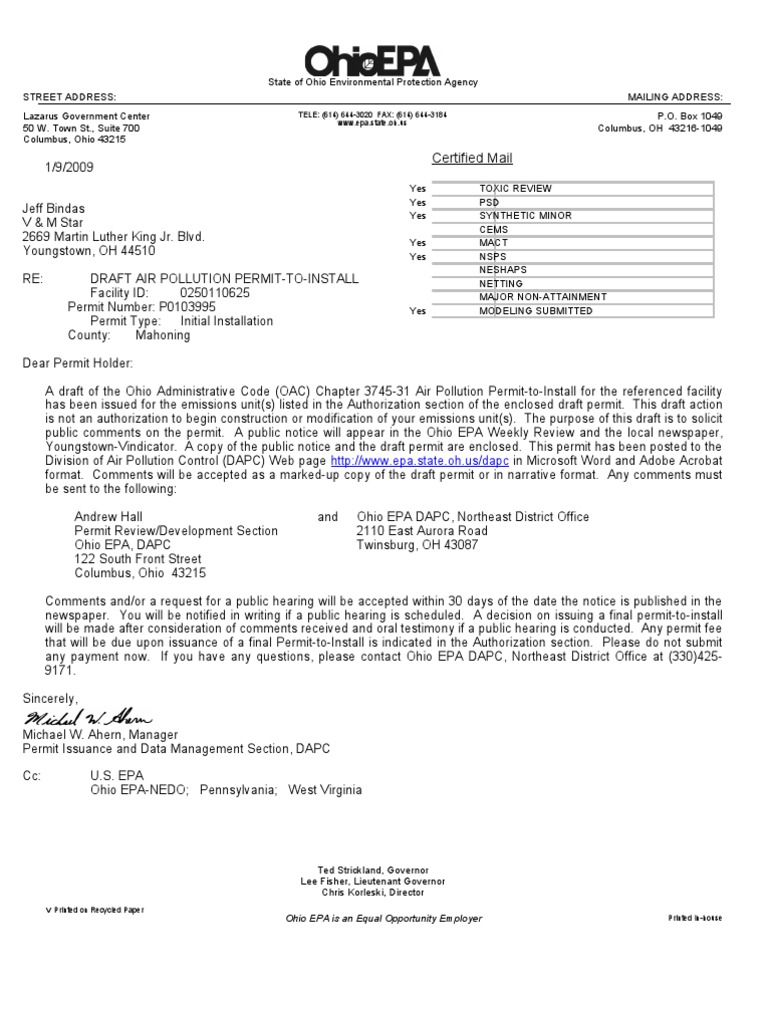 V&M Expansion Air Pollution Permit (Word | PDF | Clean Air Act (United ...