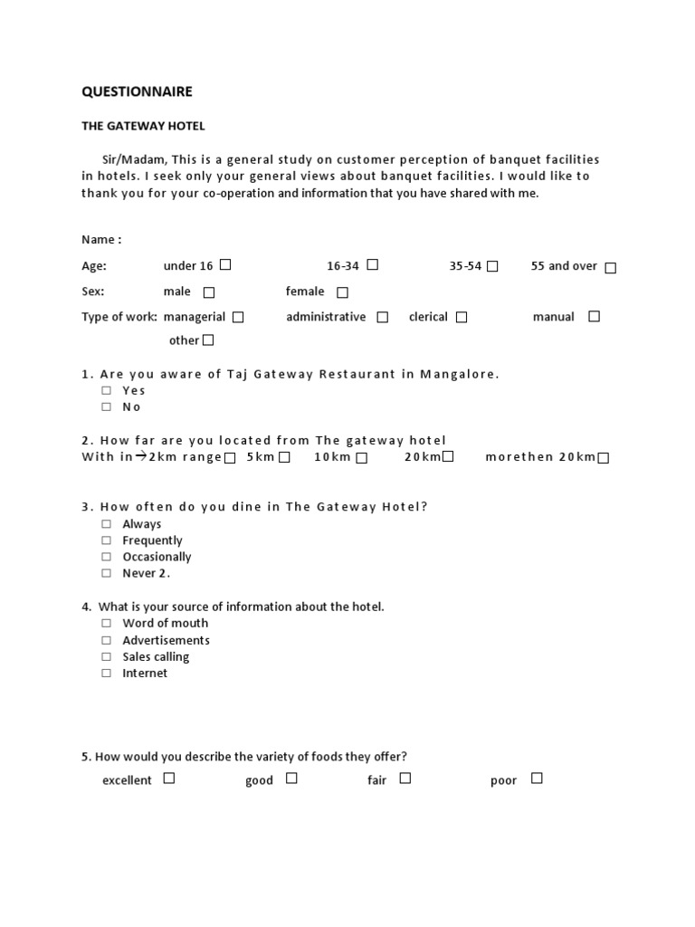 Customer Perception of Gateway Hotel Banquets | PDF | Cooking, Food & Wine