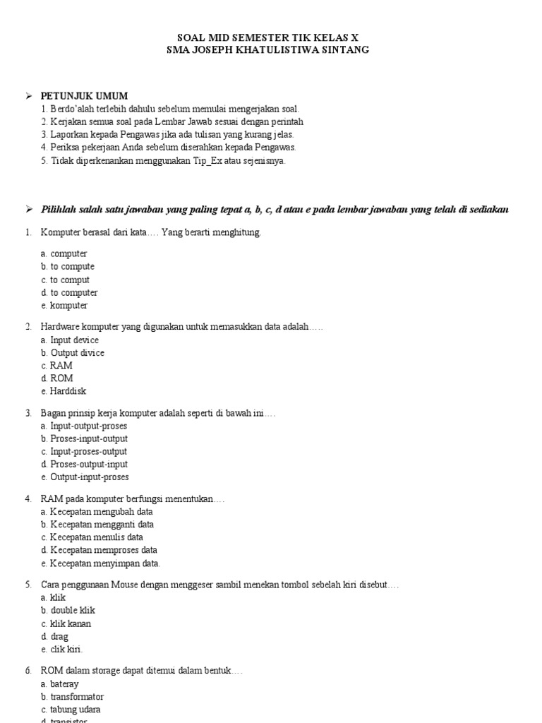 Soal Mid Tik Kelas X