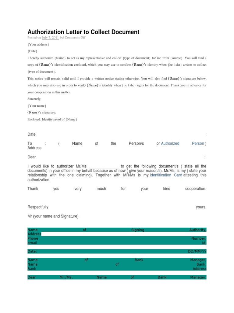 Authorization Letter To Collect Document Identity Document
