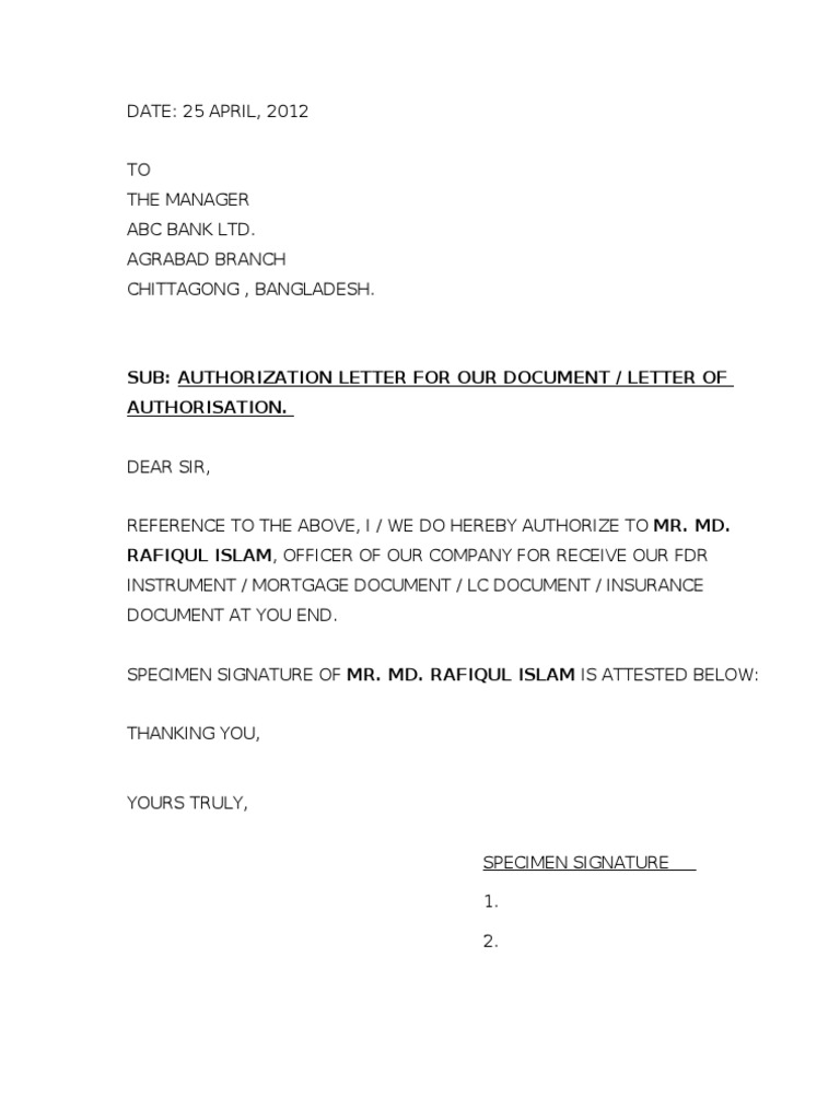 Authorization Letter To Claim Documents PDF Business Business