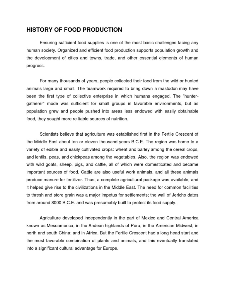 History of Food Production PDF Business