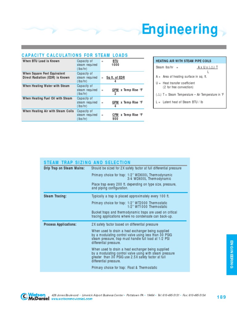 Engineering: Capacity Calculations For Steam Loads | PDF