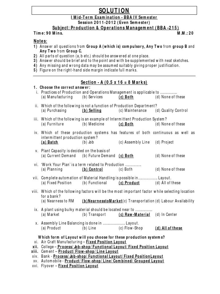 Pom I Mid Term Solution | PDF | Technology & Engineering