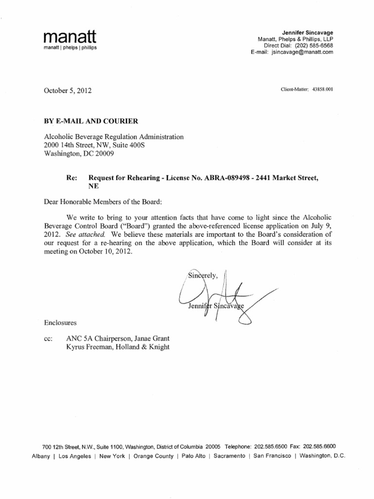 10512 Letter To Alcoholic Beverage Regulation Administration With