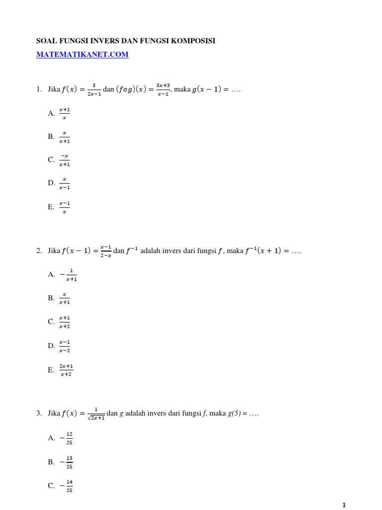 Contoh Soal Fungsi Invers Kelas 10 Contoh Soal Terbaru
