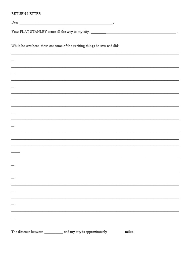 Flat Stanley Travel Return Letter | PDF