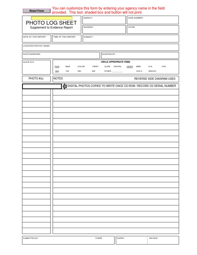 Photo Log Sheet - Editable 1 Page | Art Media | Imaging