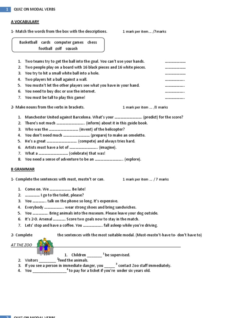 Modal Verbs Quiz for Students | PDF | Ellipsis | Grammar