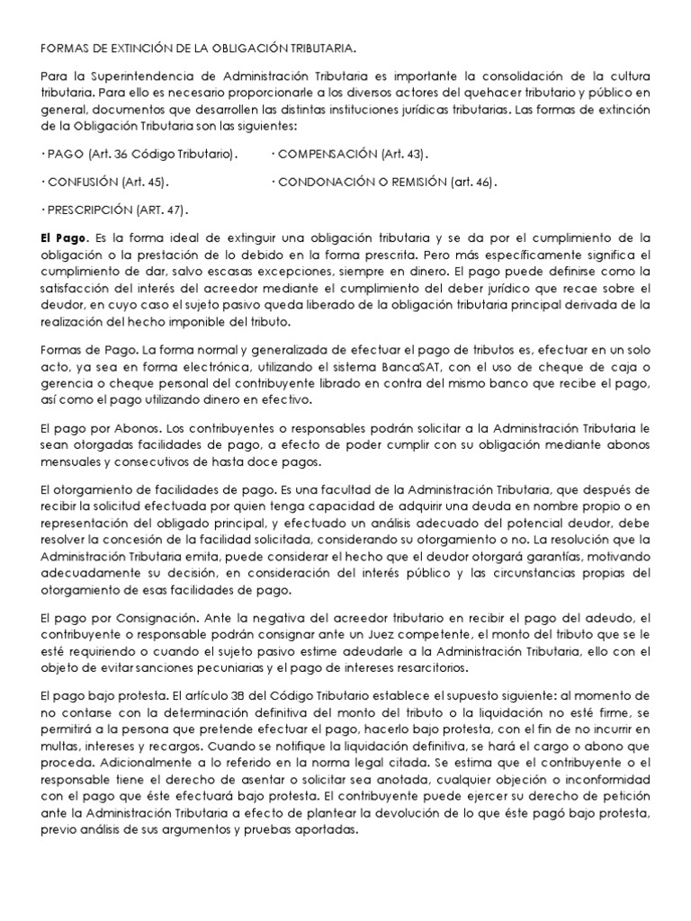 Formas de Extinción de Las Obligaciones Tributarias | PDF | Pagos ...