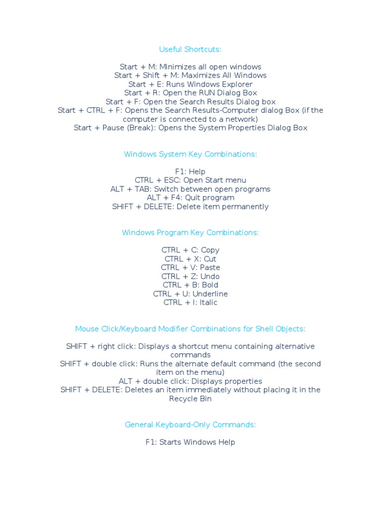 Useful Shortcuts | PDF