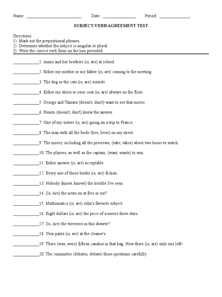 Subject-Verb Agreement Test | PDF | Verb | Linguistic Morphology
