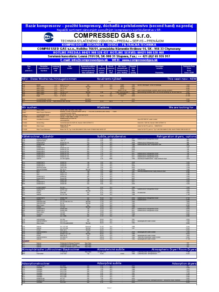 Bazar Kompresorov Duchadiel Susicov | PDF