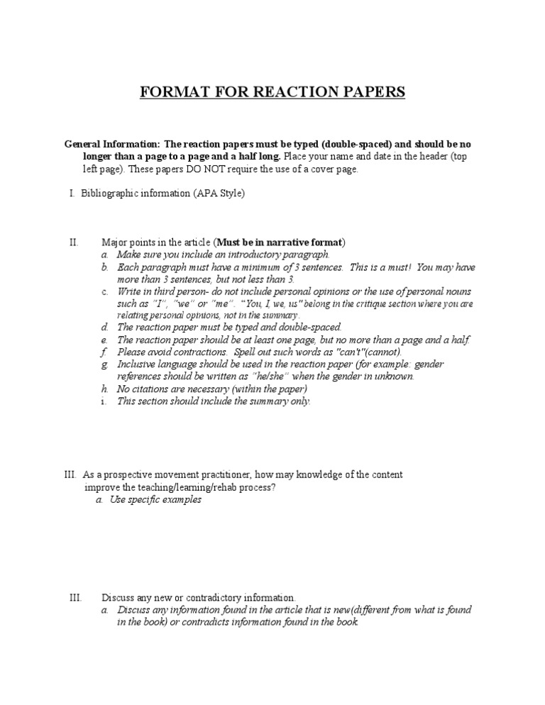 Reaction Paper Format Guidelines | PDF