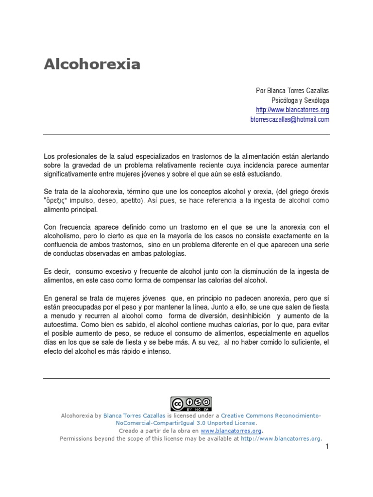 Alcohorexia PDF Desorden alimenticio Anorexia nerviosa