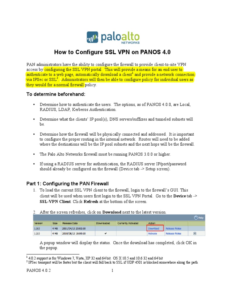 Configuring SSL VPN on PANOS 4.0 | PDF | Transport Layer Security | Radius