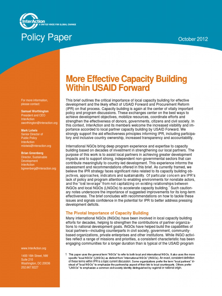 Enhancing Local Capacity in USAID Forward | PDF | Capacity Building ...