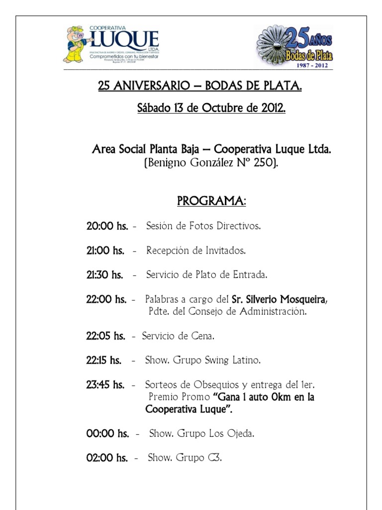 Programa Cena 25 Aniversario | PDF