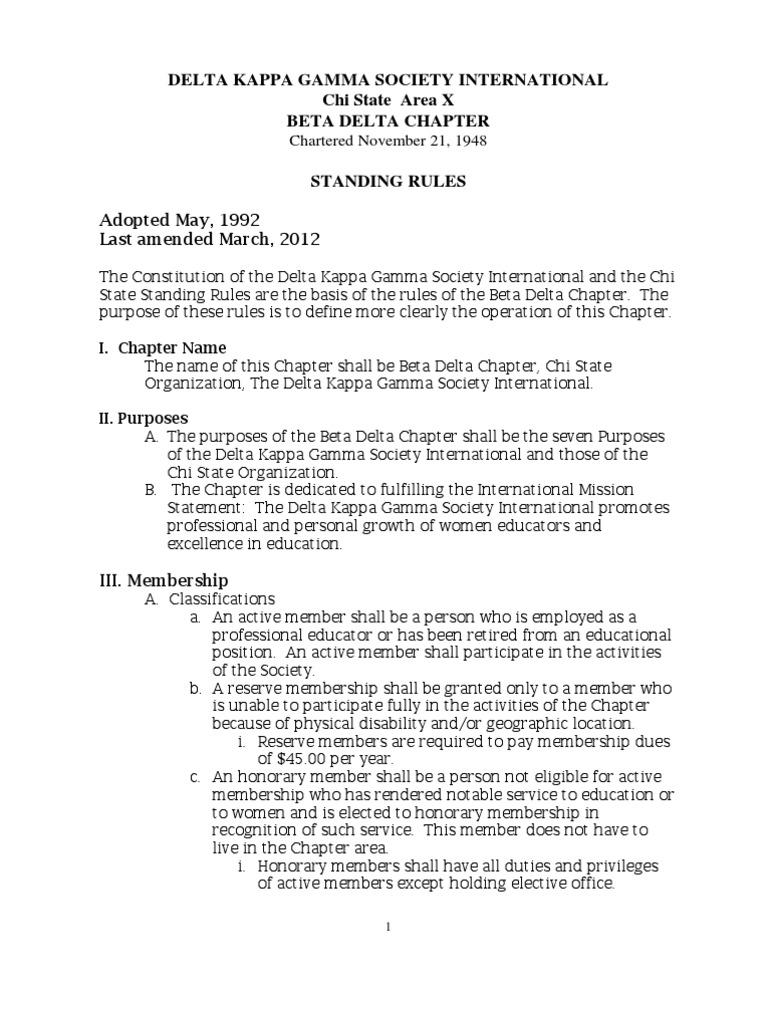 Beta Delta Chapter Standing Rules | PDF | Committee | Board Of Directors