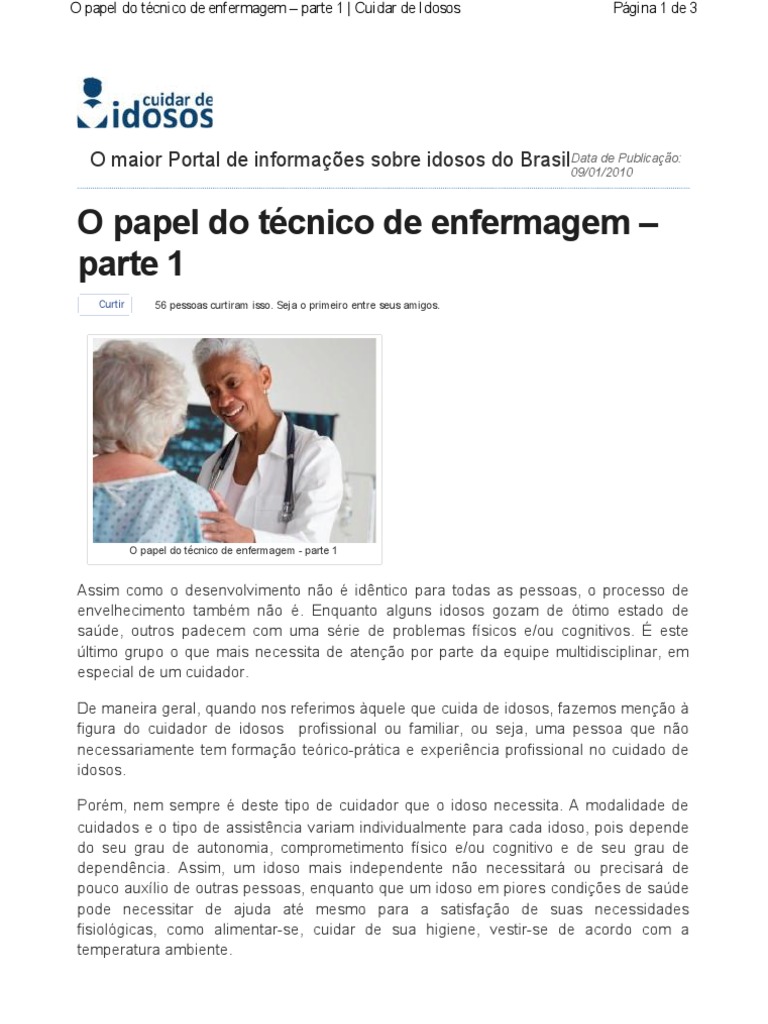 Papel do Técnico de Enfermagem no Idoso | PDF | Enfermagem | Terceira idade