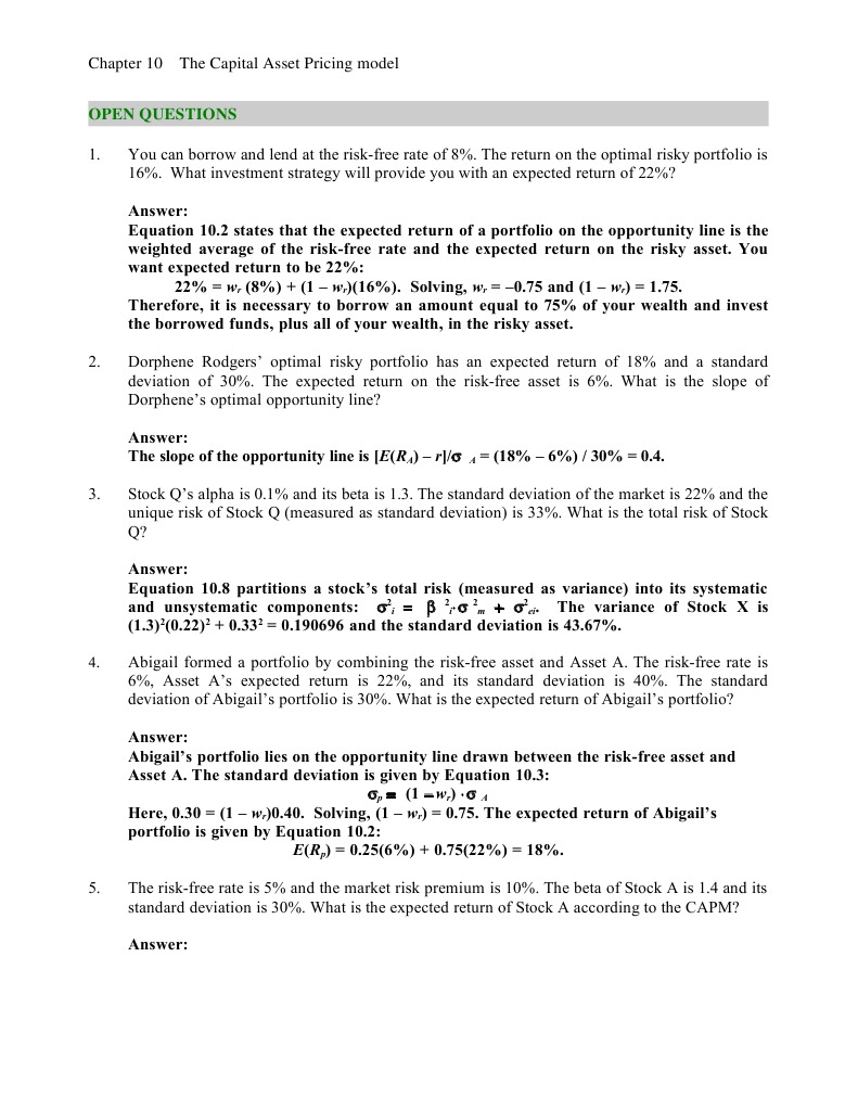 CAPM Exam Questions and Solutions | PDF | Capital Asset Pricing Model ...