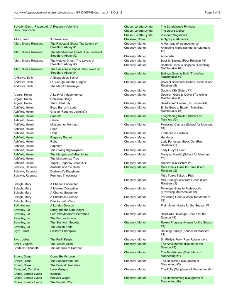 Regency Romance Book List | PDF