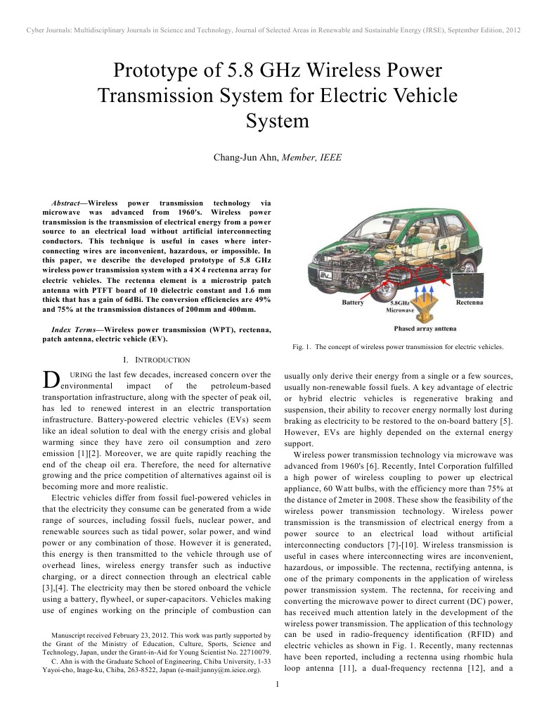 Prototype of 5.8 GHZ Wireless Power Transmission System For Electric ...