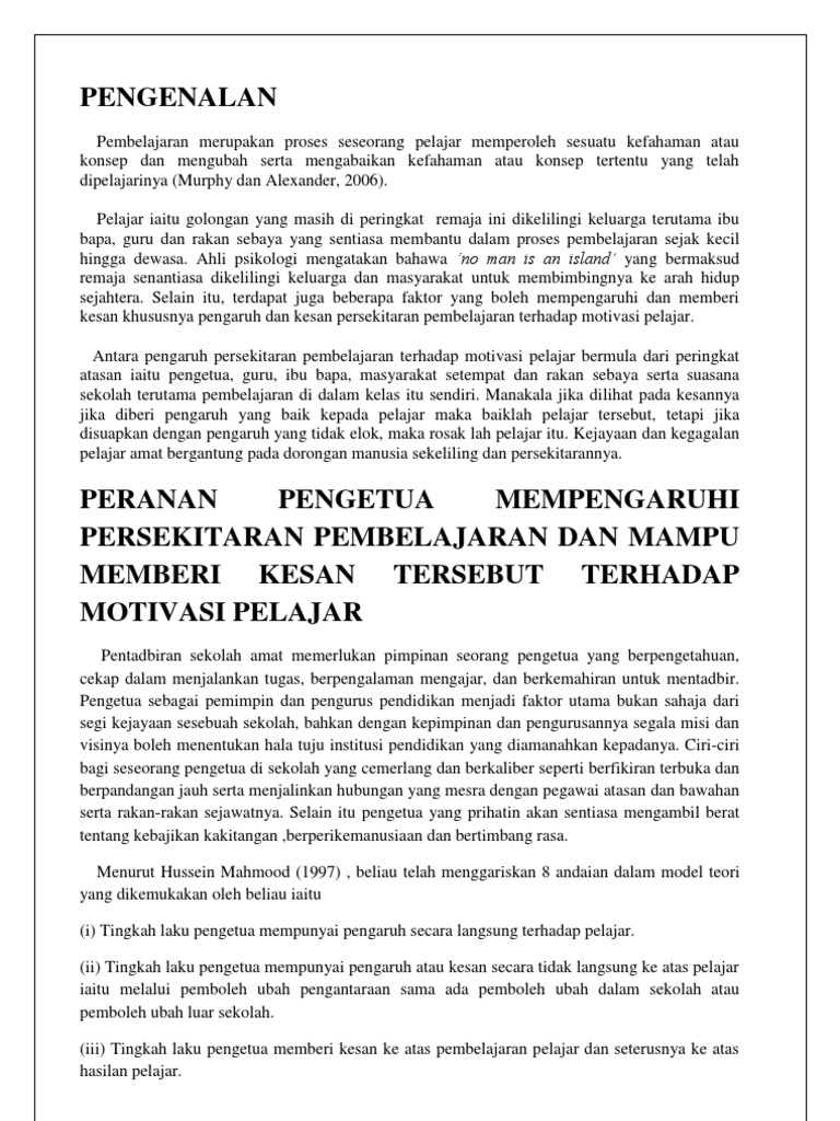 Pengaruh Persekitaran Pembelajaran Terhadap Pelajar Pdf