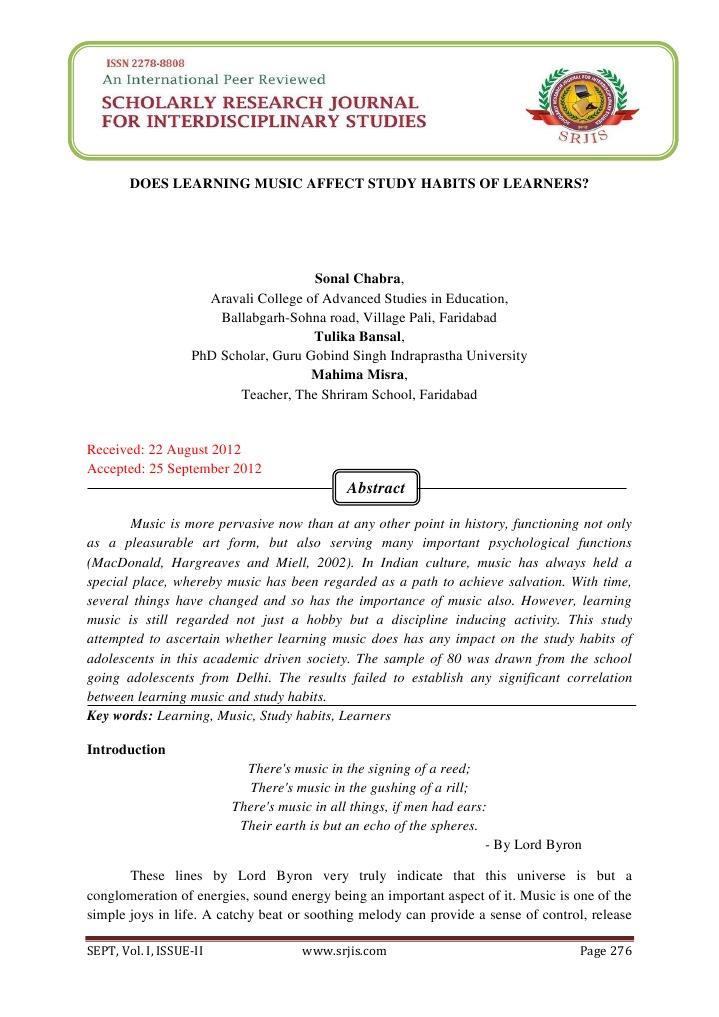 Impact of Music on Student Study Habits | PDF | Study Skills | Adolescence