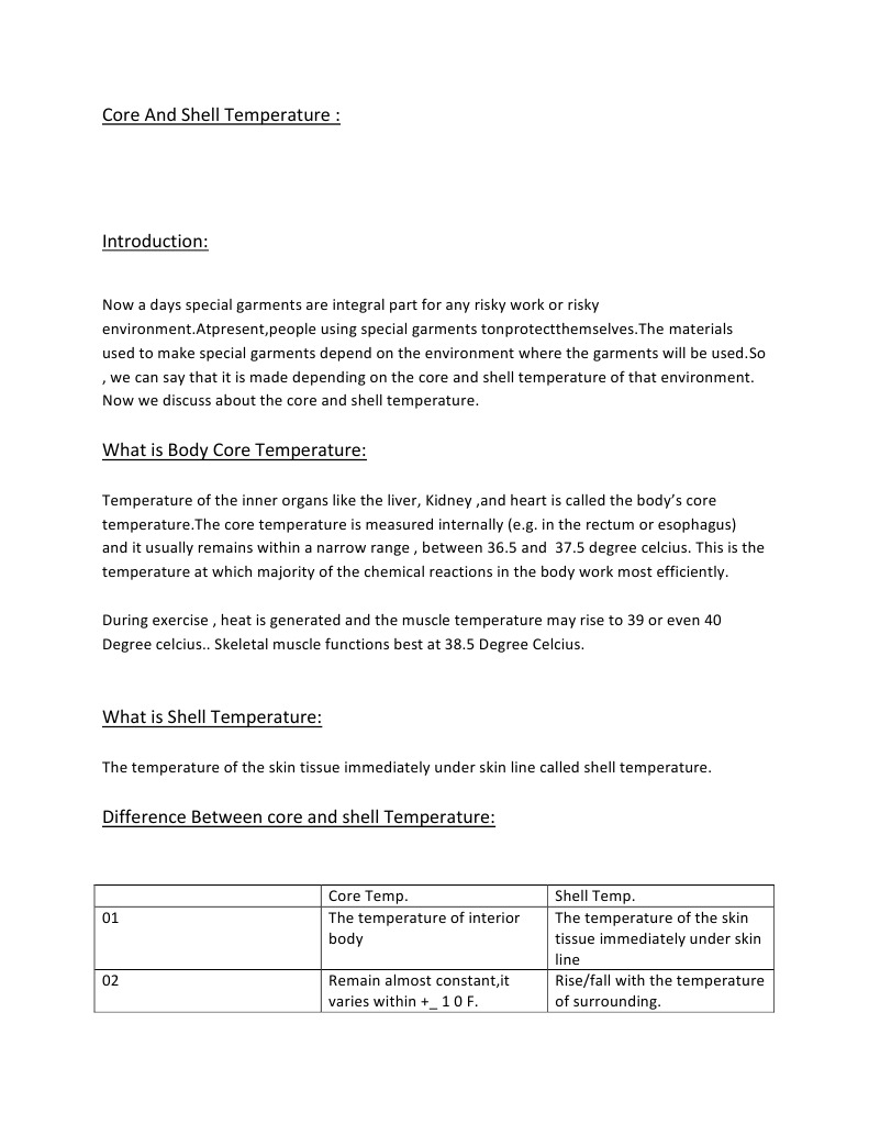 Core and Shell Temperature PDF Thermoregulation Heat Transfer