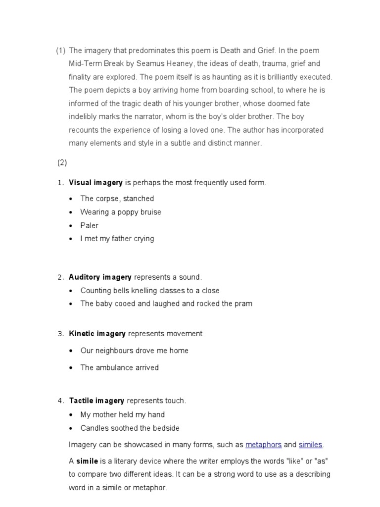 Imagery In Mid Term Break