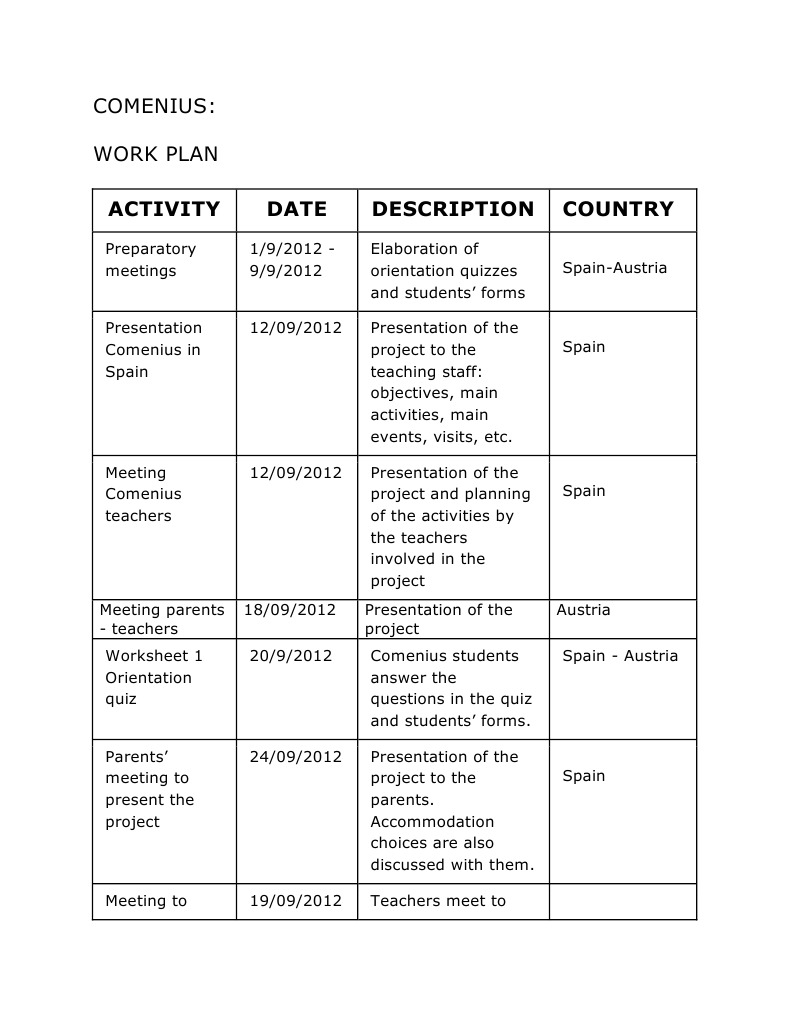 Comenius Work Plan | PDF
