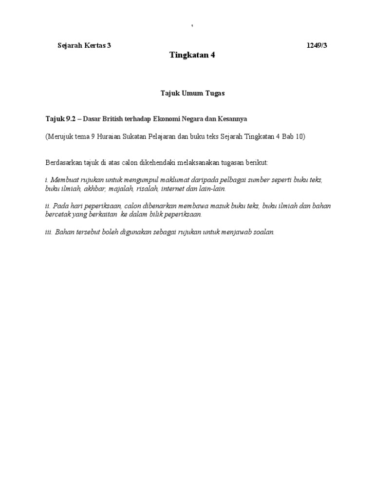 Tajuk Umum Sejarah Kertas 3 Tingkatan 4 Peperiksaan Akhir Tahun 1 Pdf