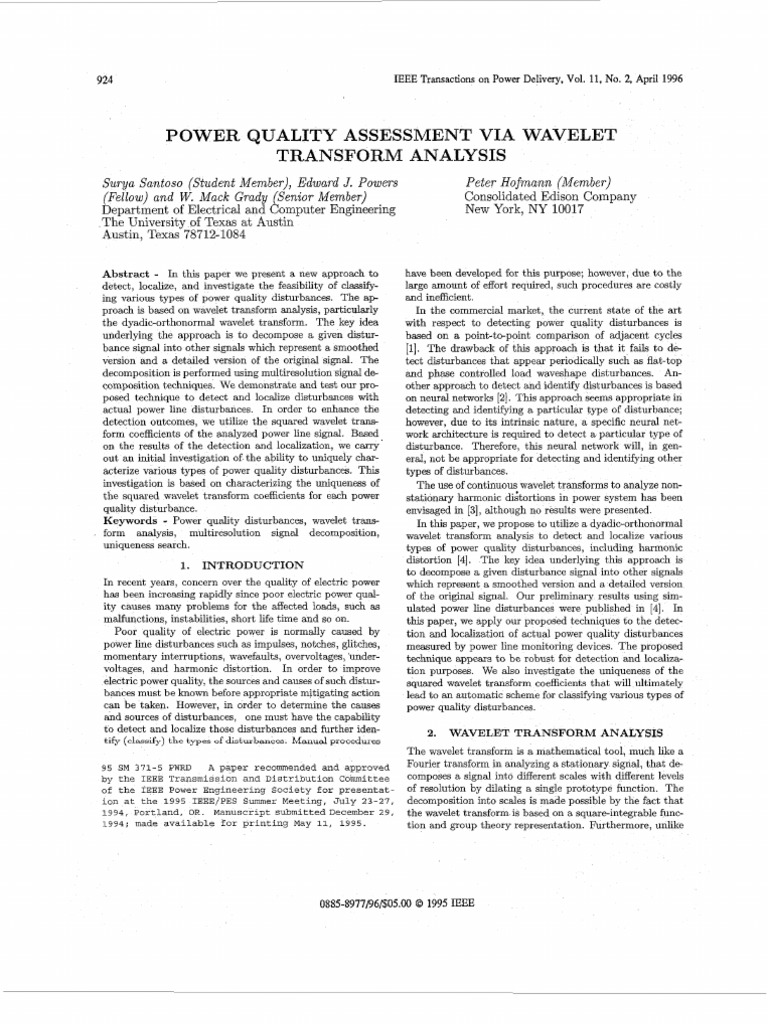 3.power Quality Assessment Via Wavelet Transform Analysis | PDF ...