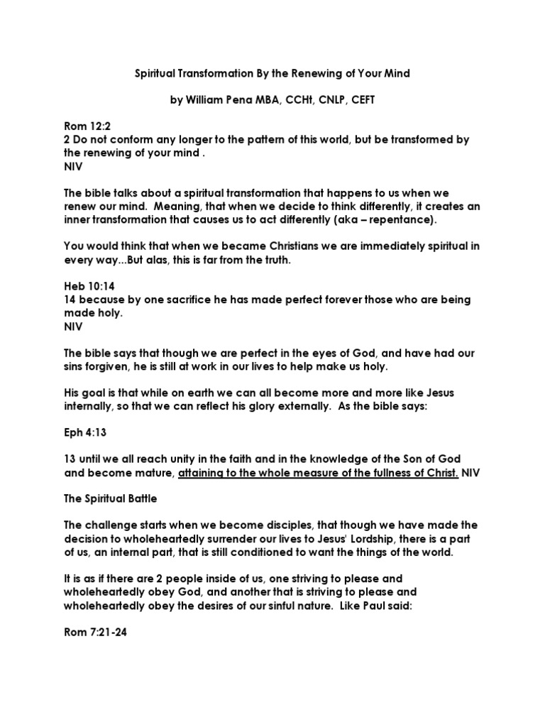 Be Transformed by The Renewing of Your Mind | PDF | Mind | Analogy