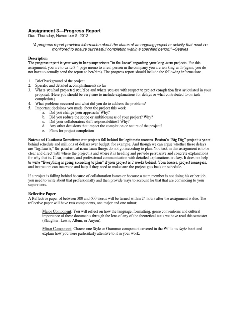 Assignment 3: Progress Report Guidelines | PDF | Memorandum | Semiotics