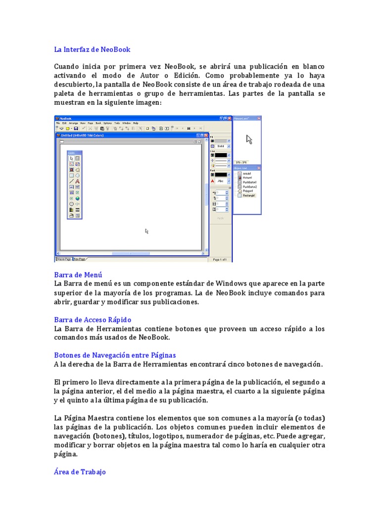 Guía de la Interfaz de NeoBook | PDF | Ventana (informática) | Point ...