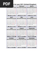 Calendar For Year 2011-15