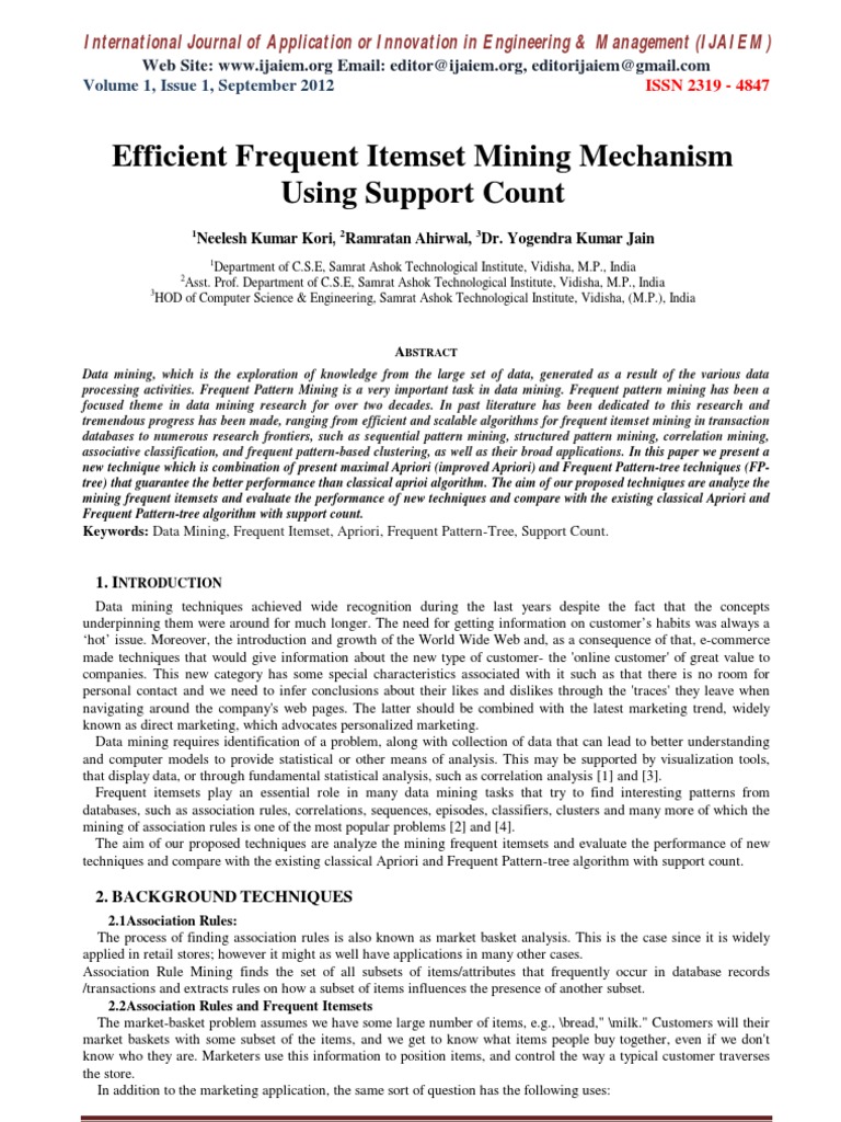 Efficient Frequent Itemset Mining Mechanism Using Support Count | PDF ...