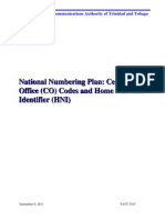 Central Office Codes and Home Network Identifier - HNI - Numbering Plan