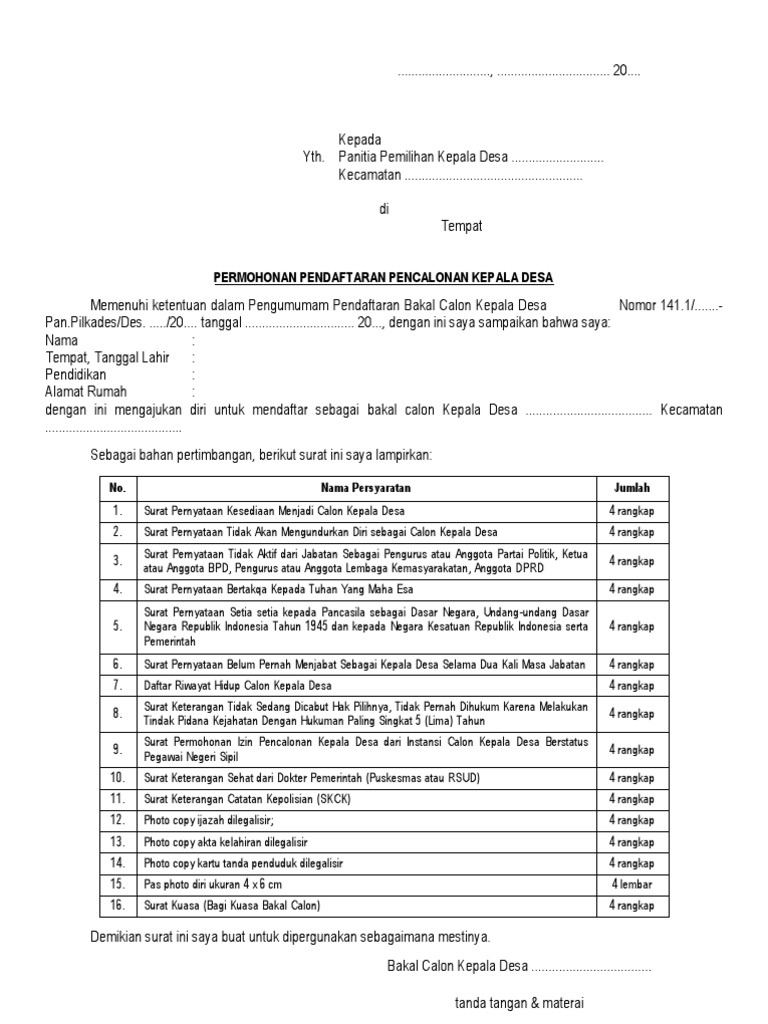 Contoh Surat Mandat Saksi Calon Kepala Desa - Contoh Seputar Surat