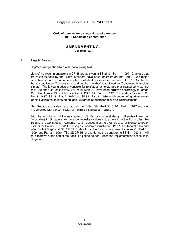 SS CP 65 Part 1 1999 - Amendment No 1 | PDF | Concrete | Welding