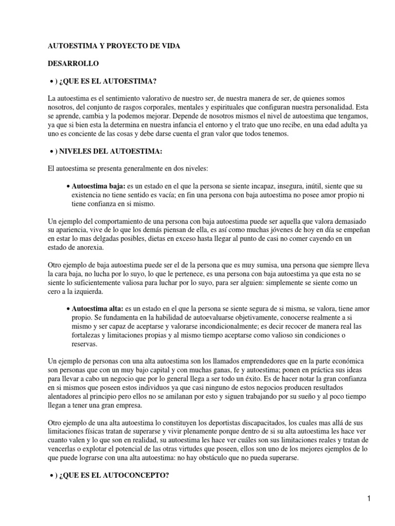Autoestima y Proyecto de Vida | PDF | Autoestima | Acción (filosofía)