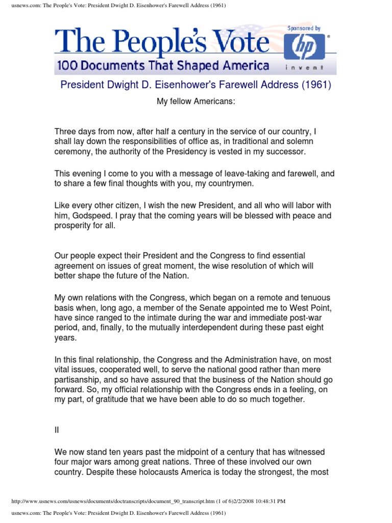 President Dwight D. Eisenhower's Farewell Address | Politics | Unrest